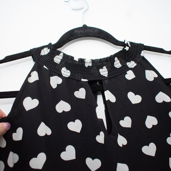 Cato Keyhole Neckline Cold Shoulder 3/4 sleeve Sheer Heart Print Blouse XL - Picture 3 of 8